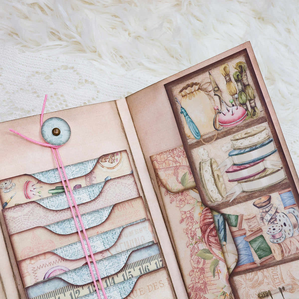 Pink Sewing Handmade Junk Journal Pocket Folder Storage Book Pink Sewing Handmade Junk Journal Pocket Folder Storage Book 0012