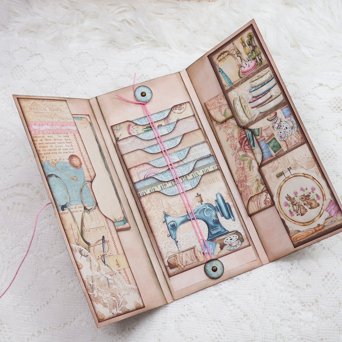 Pink Sewing Handmade Junk Journal Pocket Folder Storage Book Pink Sewing Handmade Junk Journal Pocket Folder Storage Book 0013
