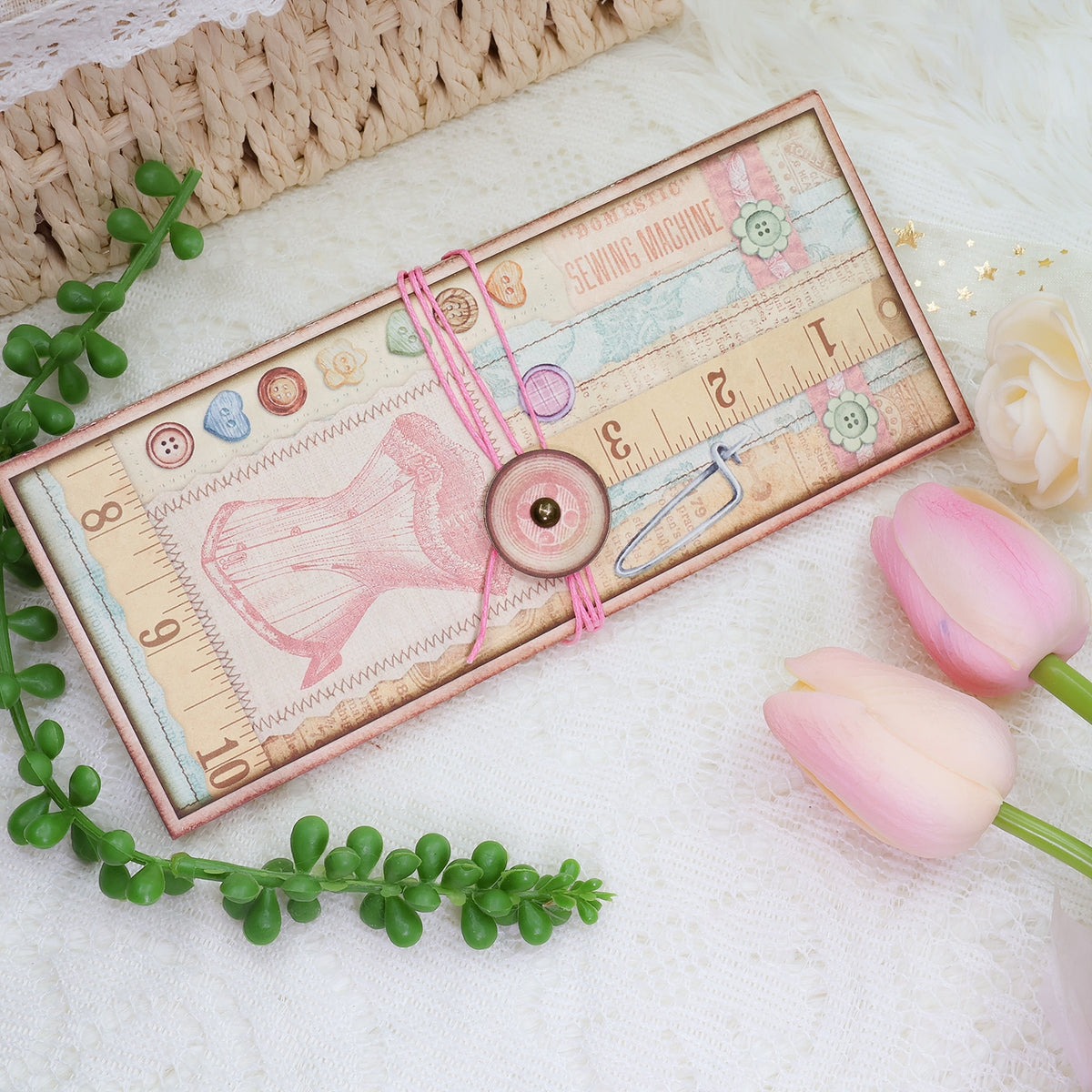 Pink Sewing Handmade Junk Journal Pocket Folder Storage Book Pink Sewing Handmade Junk Journal Pocket Folder Storage Book 0014
