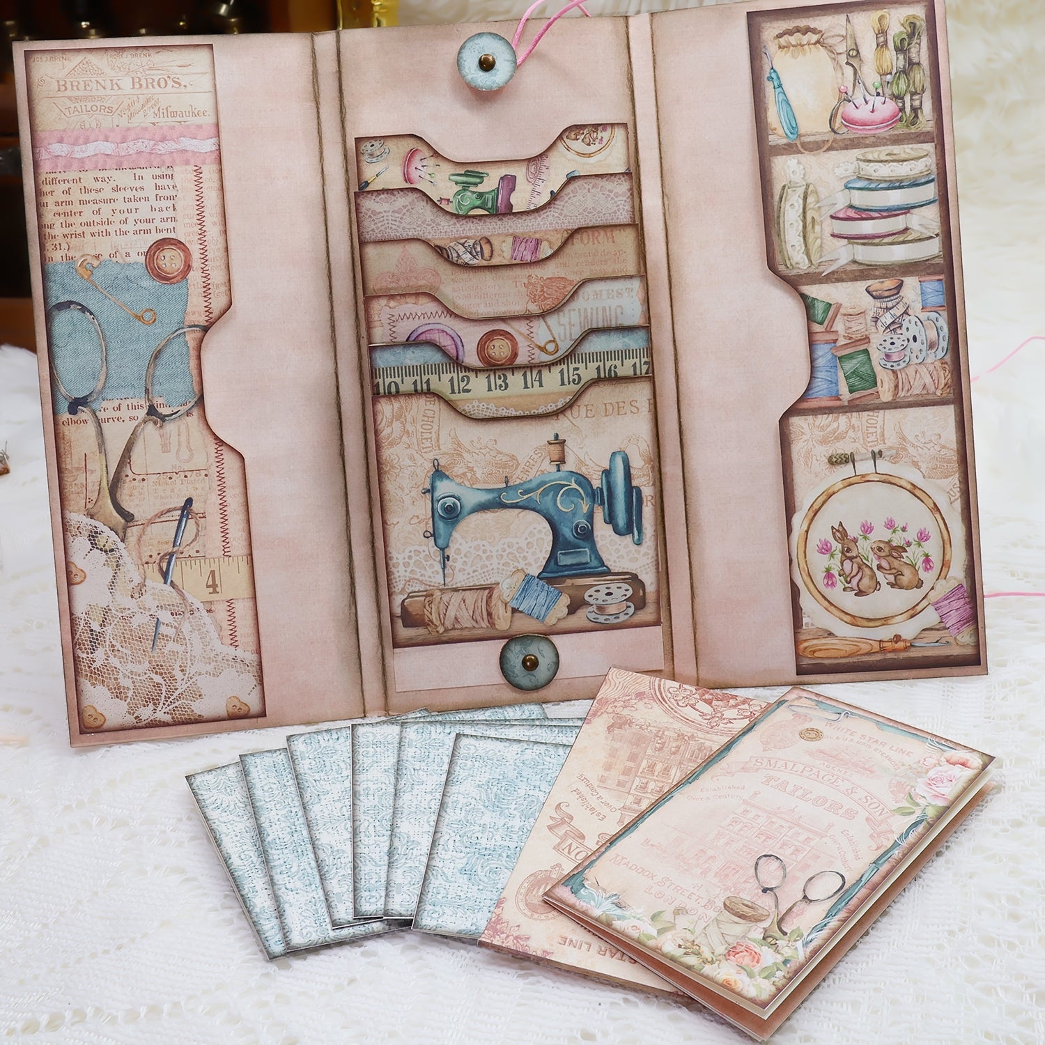 Pink Sewing Handmade Junk Journal Pocket Folder Storage Book Pink Sewing Handmade Junk Journal Pocket Folder Storage Book 005