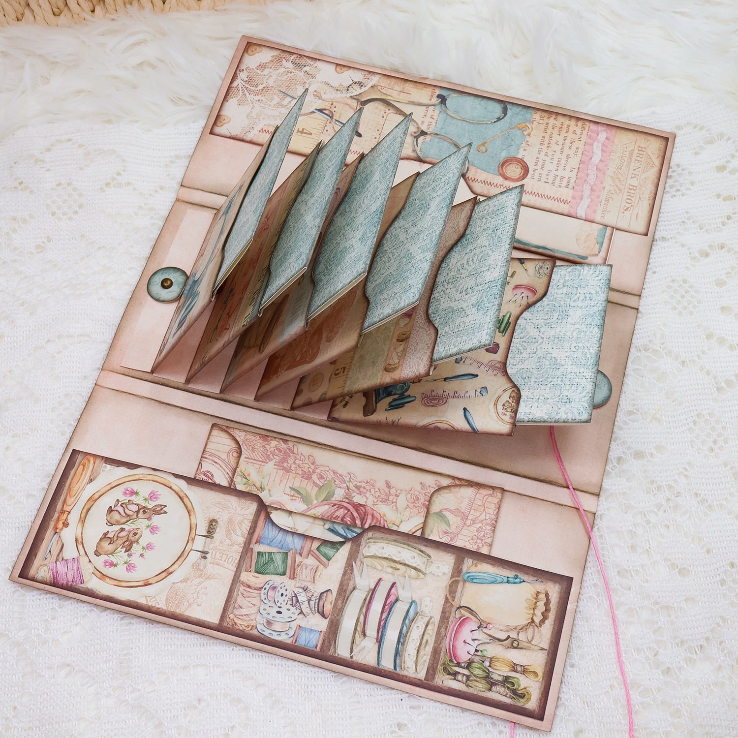 Pink Sewing Handmade Junk Journal Pocket Folder Storage Book Pink Sewing Handmade Junk Journal Pocket Folder Storage Book 009