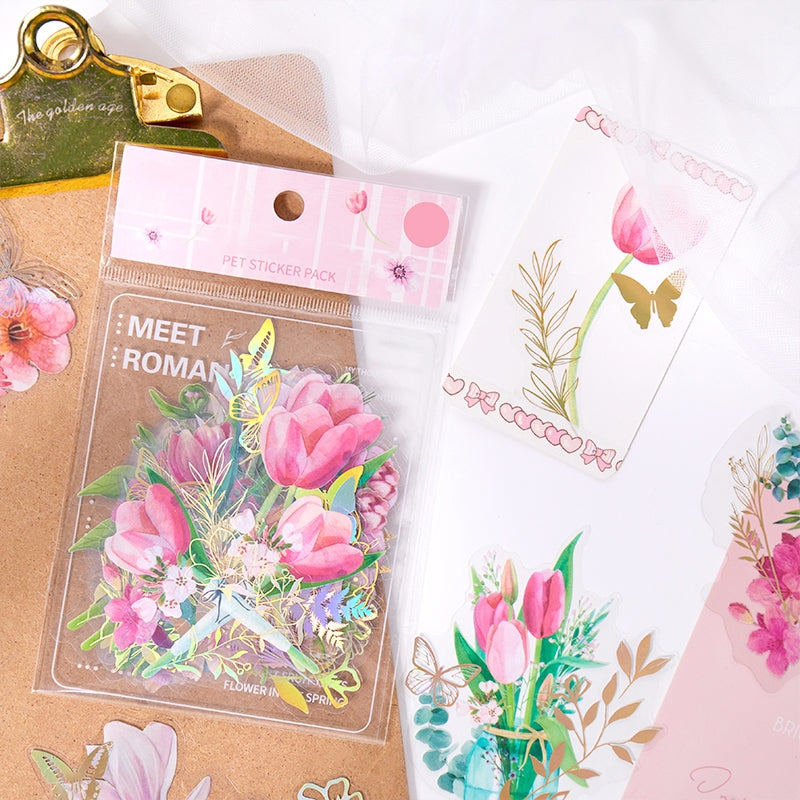 Plant and Flower Holographic Hot Stamping PET Stickers - Rose, Sunflower, Tulip, Iris b1
