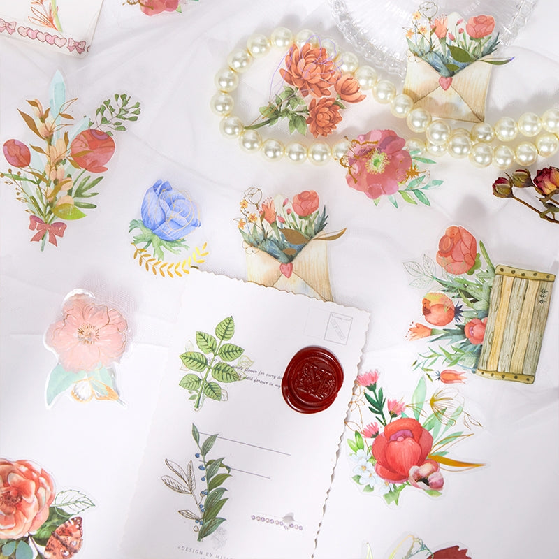 Plant and Flower Holographic Hot Stamping PET Stickers - Rose, Sunflower, Tulip, Iris b2