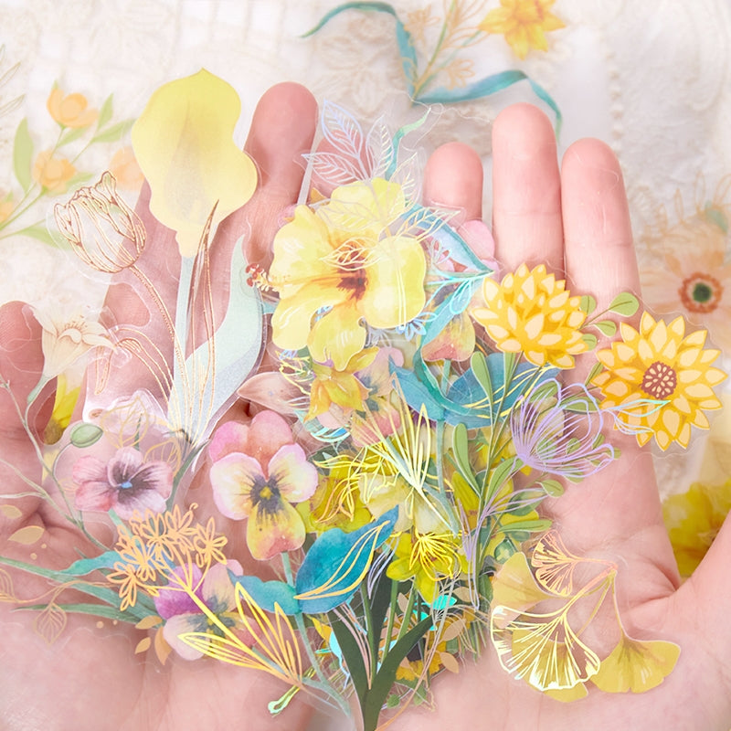 Plant and Flower Holographic Hot Stamping PET Stickers - Rose, Sunflower, Tulip, Iris b3