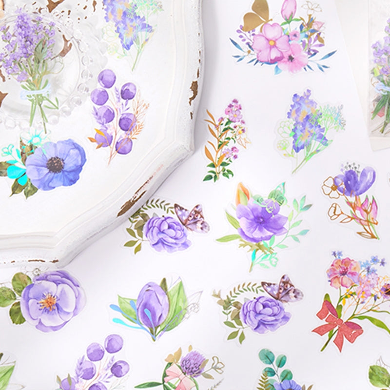 Plant and Flower Holographic Hot Stamping PET Stickers - Rose, Sunflower, Tulip, Iris b6