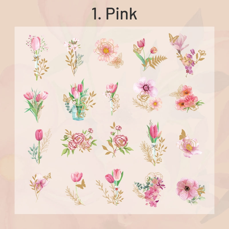 Plant and Flower Holographic Hot Stamping PET Stickers - Rose, Sunflower, Tulip, Iris sku-1