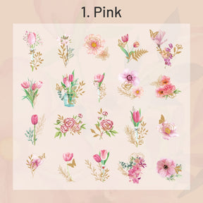 Plant and Flower Holographic Hot Stamping PET Stickers - Rose, Sunflower, Tulip, Iris sku-1