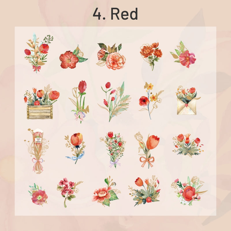 Plant and Flower Holographic Hot Stamping PET Stickers - Rose, Sunflower, Tulip, Iris sku-4