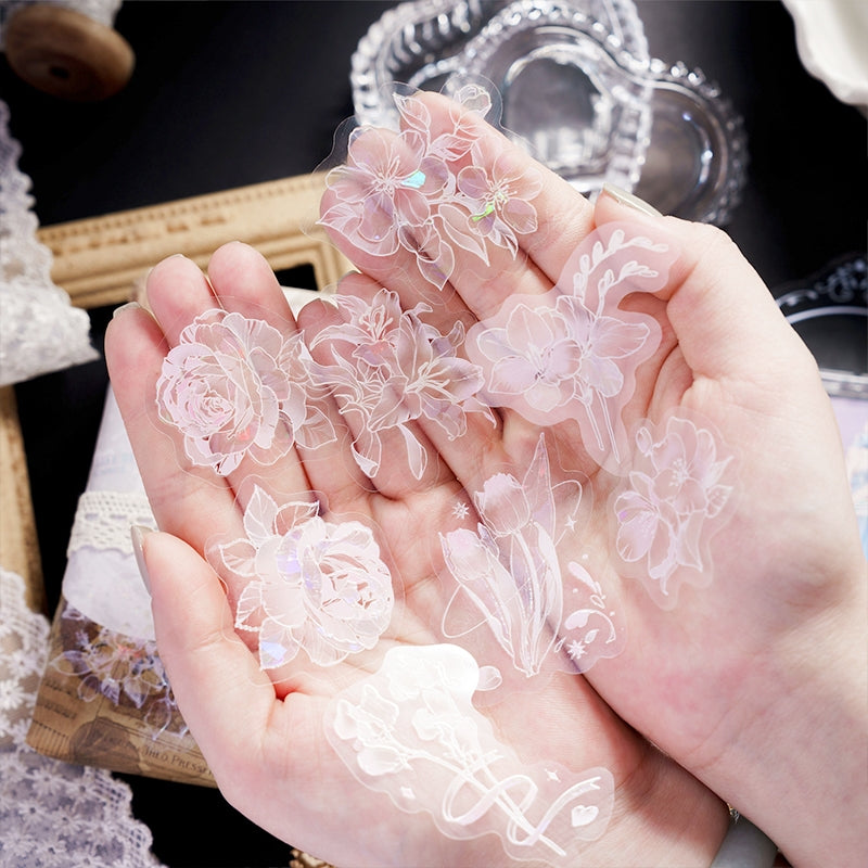Plant and Flower PET Holographic Hot Stamping Stickers b3