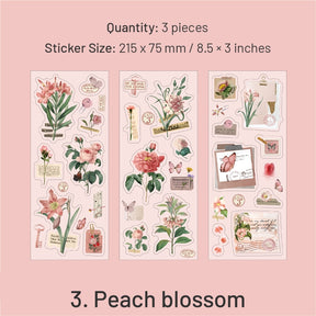 Plant PET Die-cut Sticker Sheet - Rose, Green Leaf, Peach Blossom sku-3
