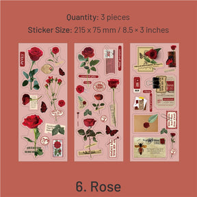 Plant PET Die-cut Sticker Sheet - Rose, Green Leaf, Peach Blossom sku-6