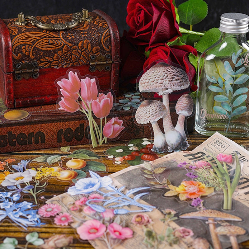 Plant PET Die-cut Stickers - Flower, Fruit, Rose, Tulip, Mushroom, Leaf b4