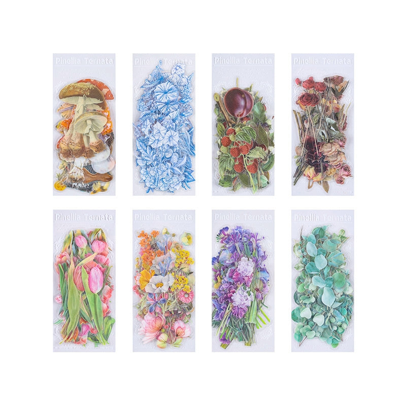 Plant PET Die-cut Stickers - Flower, Fruit, Rose, Tulip, Mushroom, Leaf b7