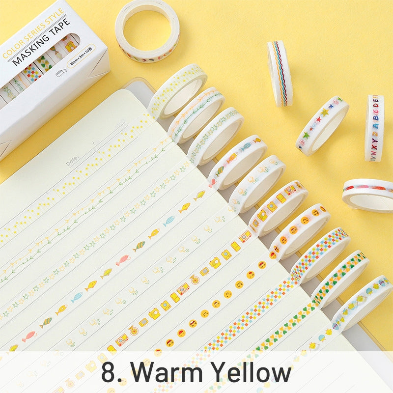 Rainbow Color Small Pattern Boxed Thin Washi Tape Set sku-8