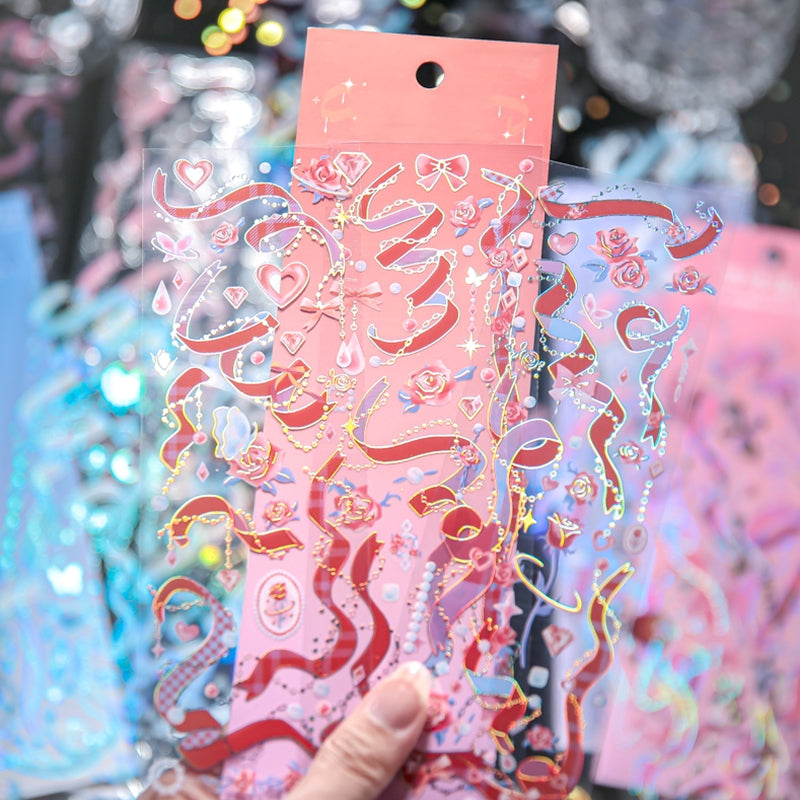 Rainbow Ribbon Chain Hot Stamping Vinyl Sticker Sheet - Stamprints1