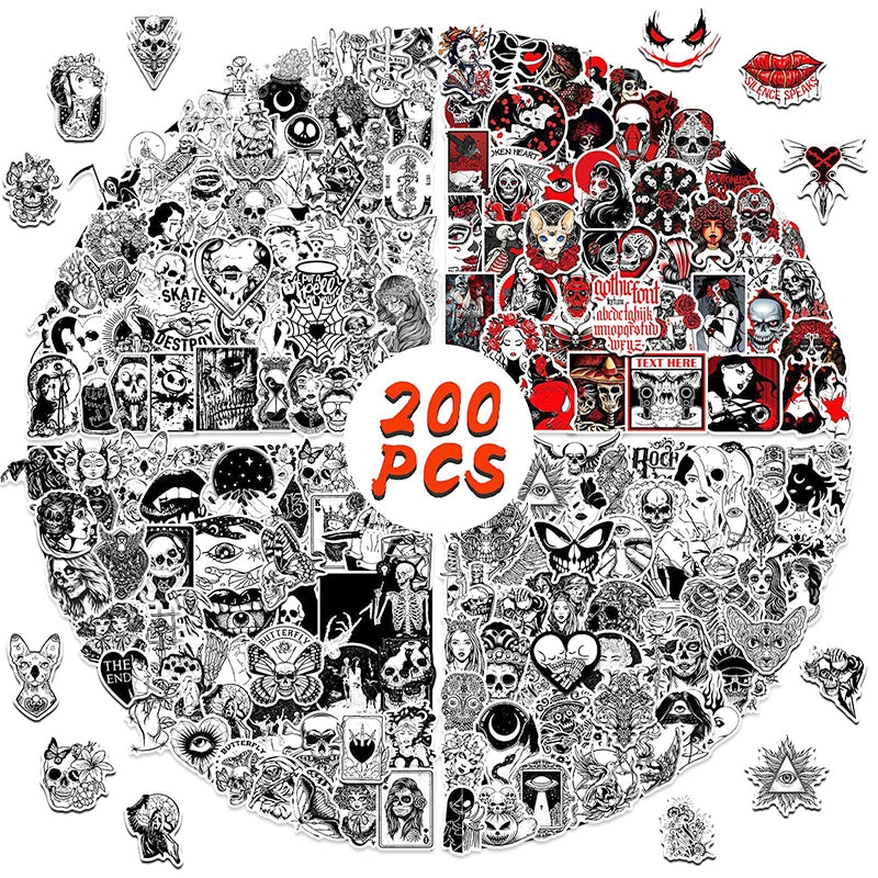 Red and Black Gothic Halloween Skull Sticker a