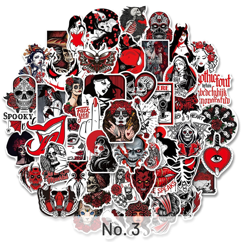 Red and Black Gothic Halloween Skull Sticker sku-3