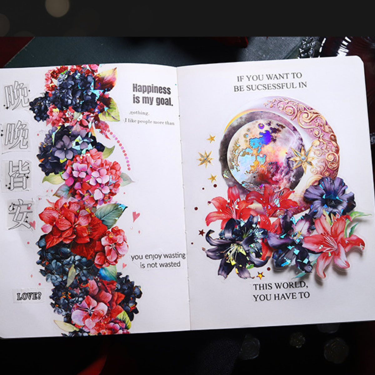 Red and Black Series Shell Light Floral Sticker 12