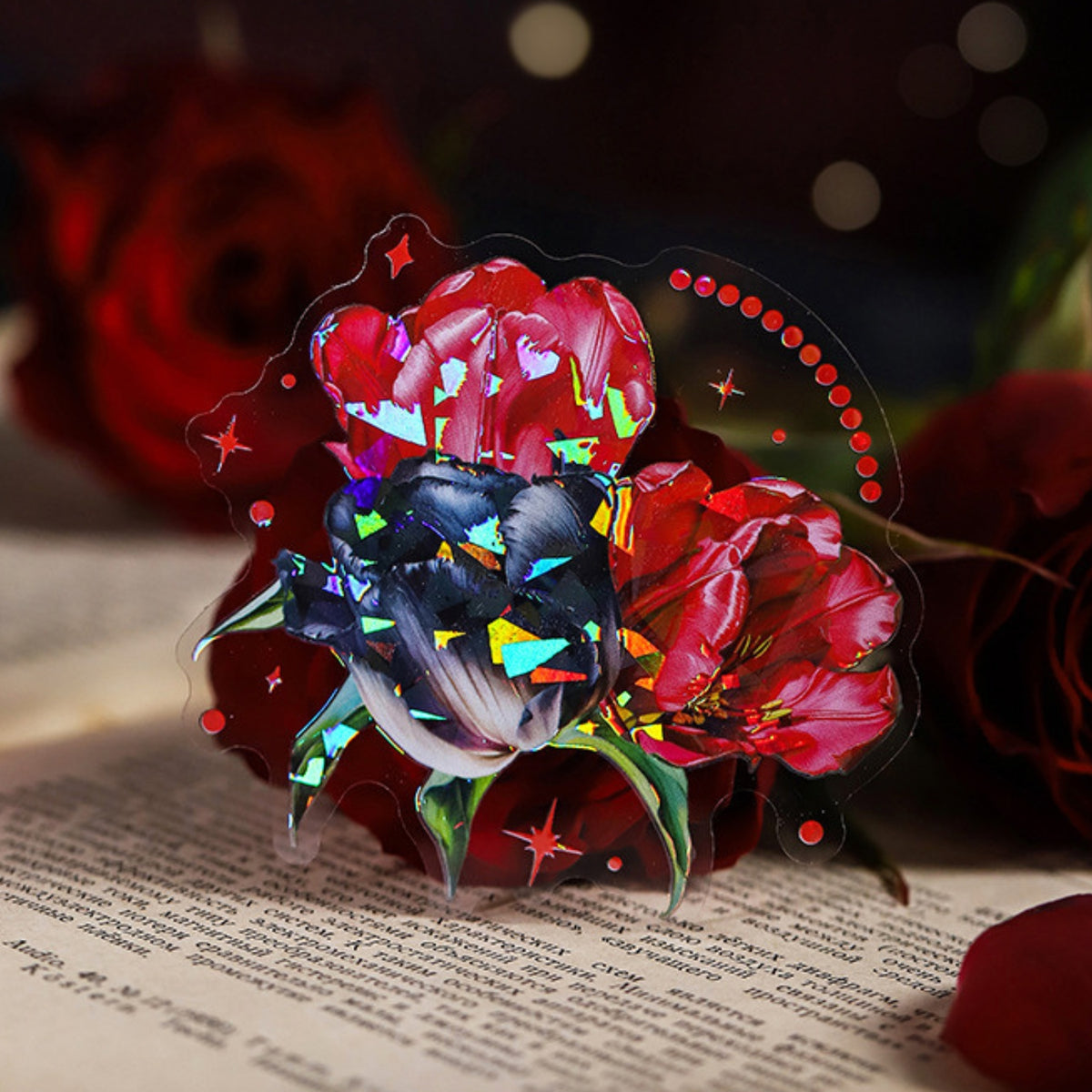 Red and Black Series Shell Light Floral Sticker 19