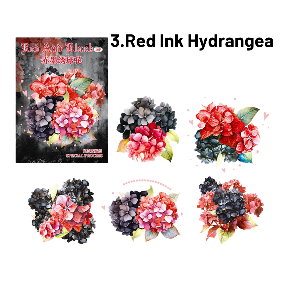 Red and Black Series Shell Light Floral Sticker 3