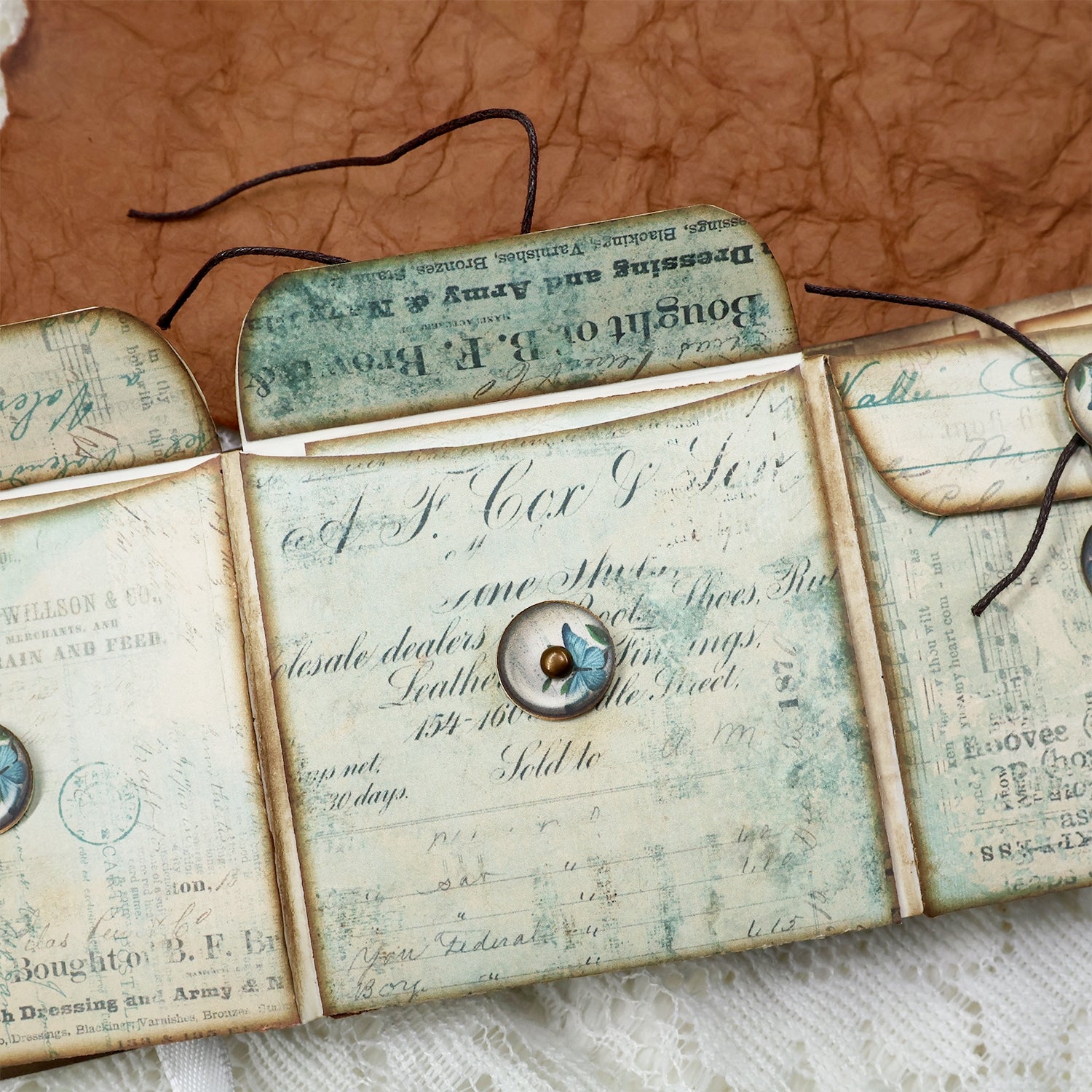 Retro Blue Butterfly Square Handmade Junk Journal Folio Kit - Stamprints11