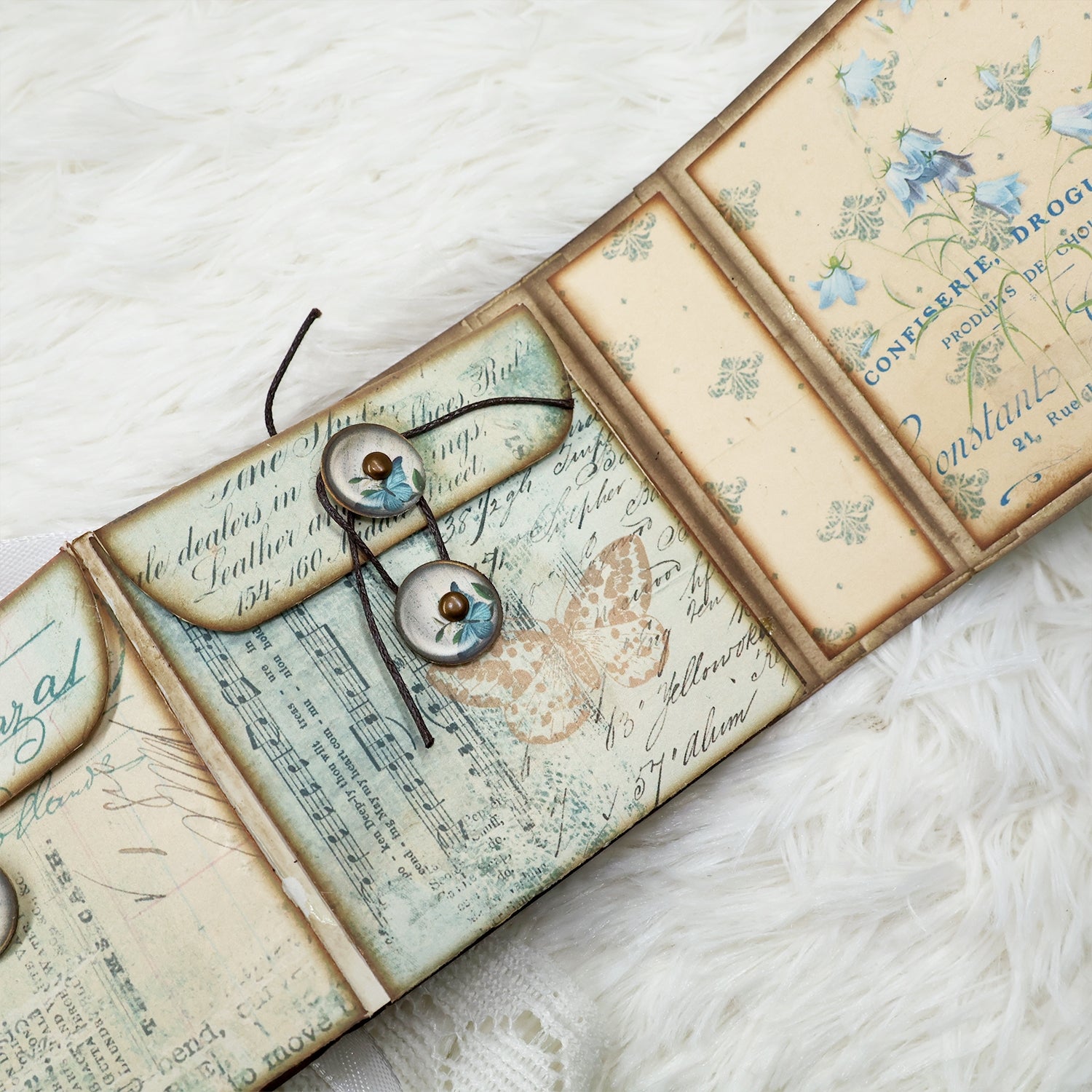 Retro Blue Butterfly Square Handmade Junk Journal Folio Kit - Stamprints14