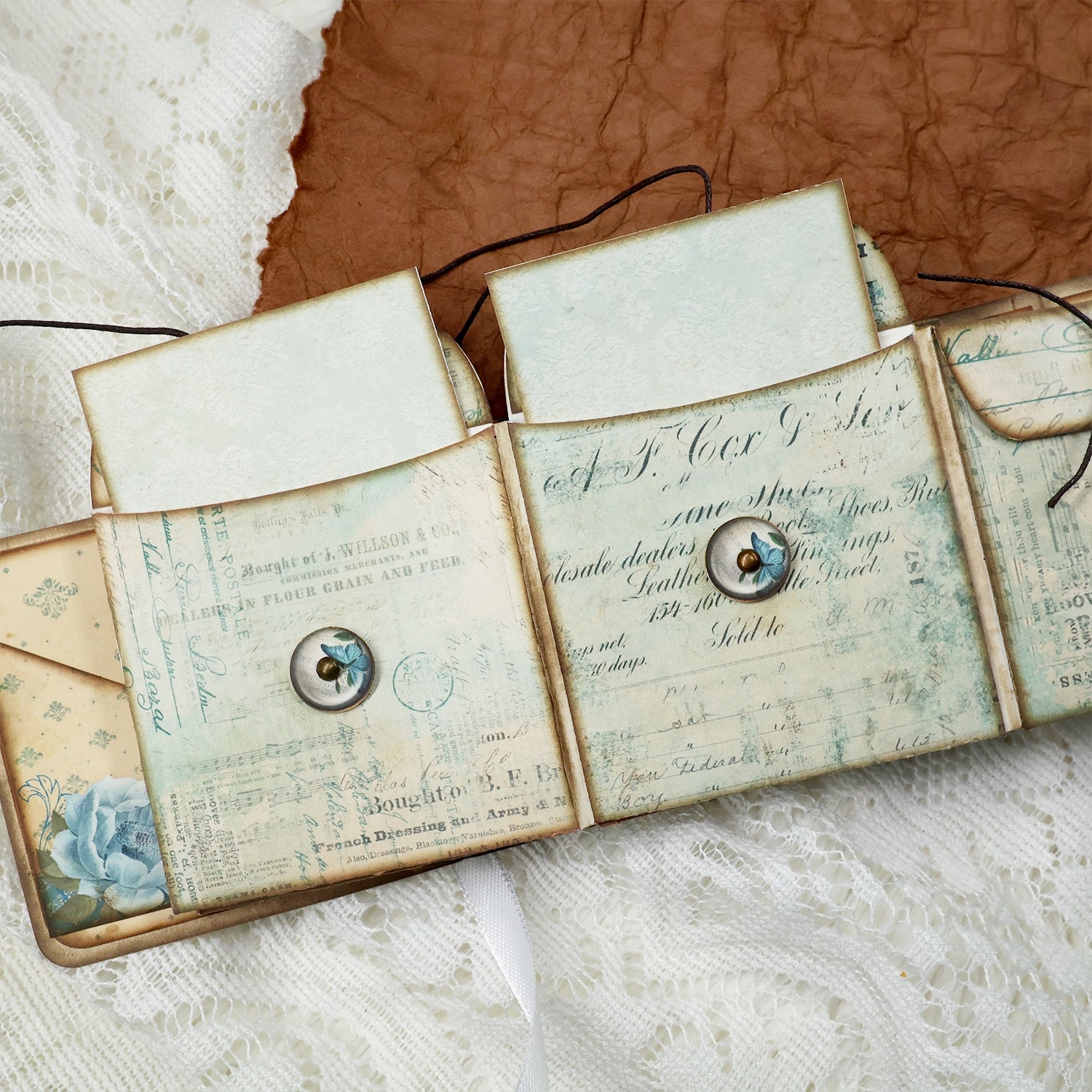 Retro Blue Butterfly Square Handmade Junk Journal Folio Kit - Stamprints15