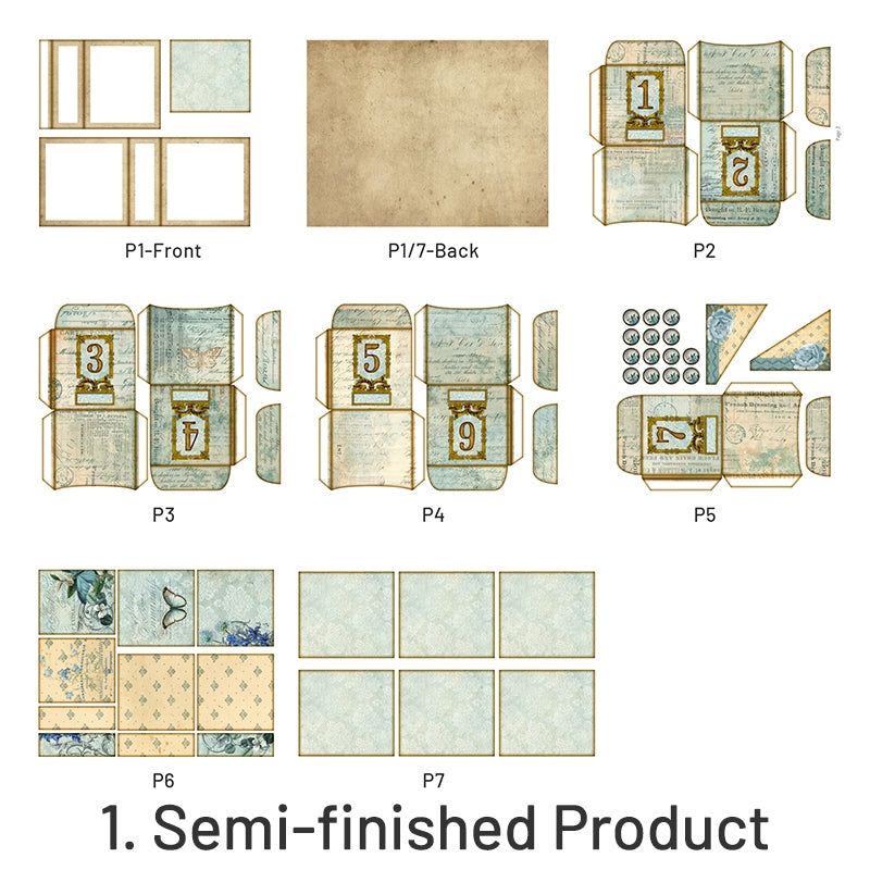 Retro Blue Butterfly Square Handmade Junk Journal Folio Kit - Stamprints16