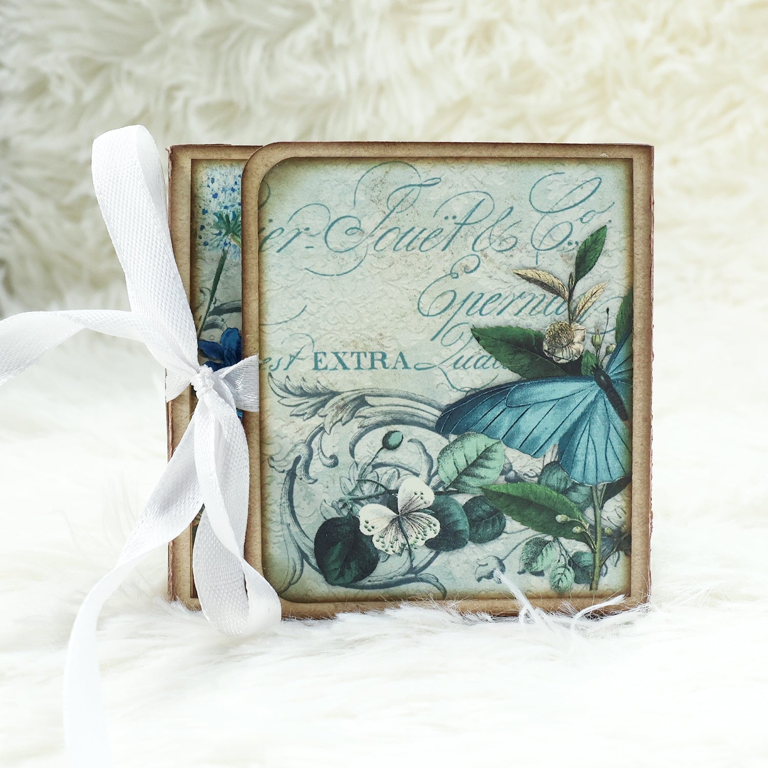 Retro Blue Butterfly Square Handmade Junk Journal Folio Kit - Stamprints20