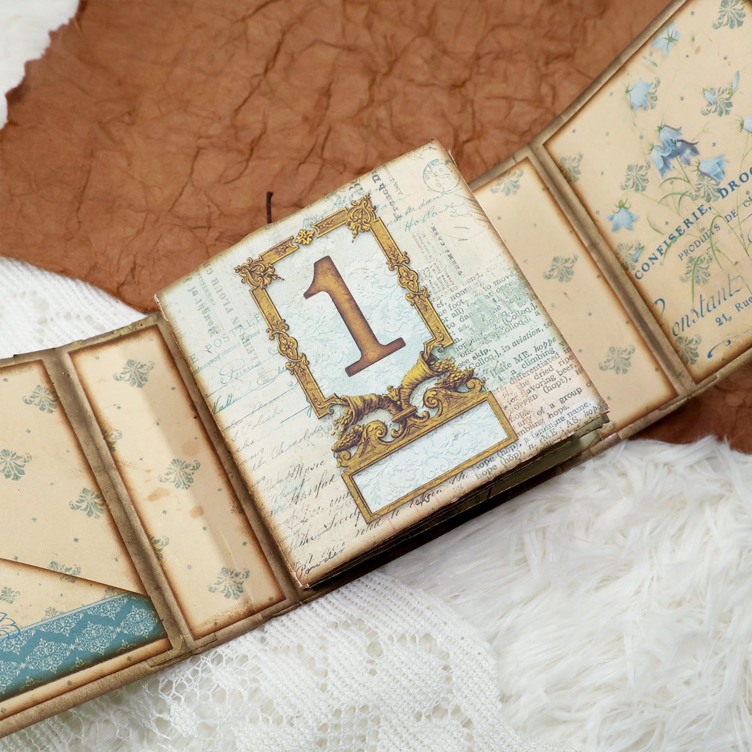 Retro Blue Butterfly Square Handmade Junk Journal Folio Kit - Stamprints2