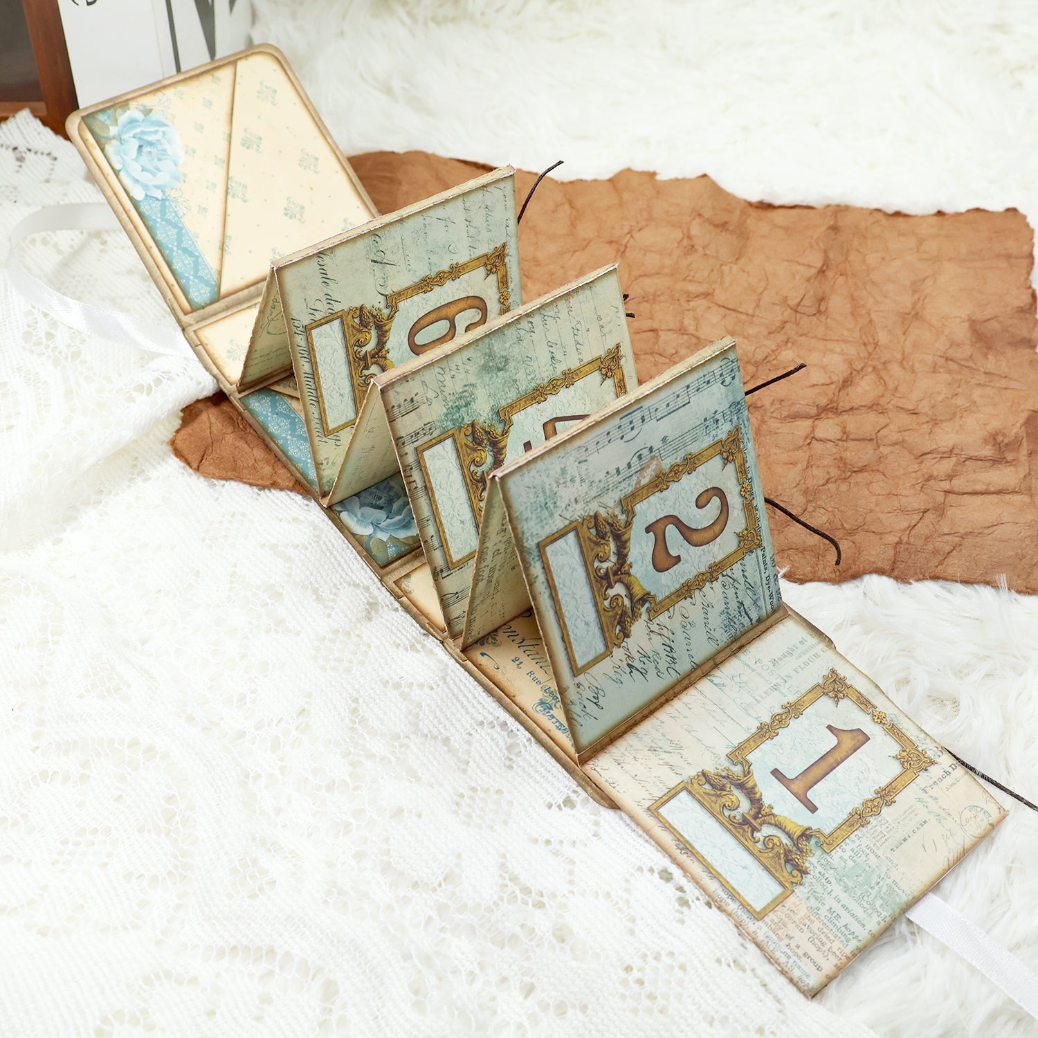 Retro Blue Butterfly Square Handmade Junk Journal Folio Kit - Stamprints7