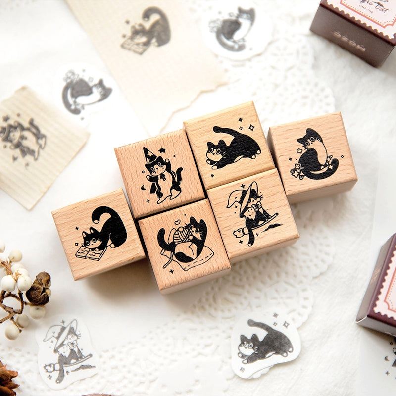 Retro Cat Series Cute Animal Wooden Ruber Stamp a