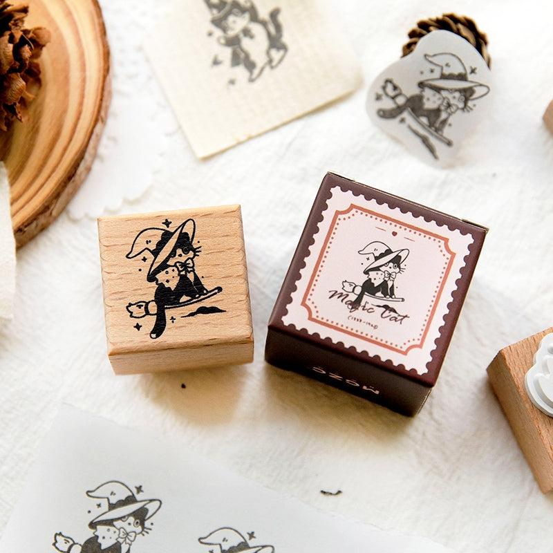 Retro Cat Series Cute Animal Wooden Ruber Stamp b