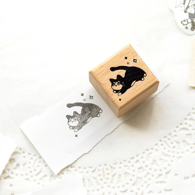 復古貓系列可愛動物木質橡皮戳- 裝飾性木質郵票|郵票