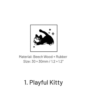 Retro Cat Series Cute Animal Wooden Ruber Stamp sku-1