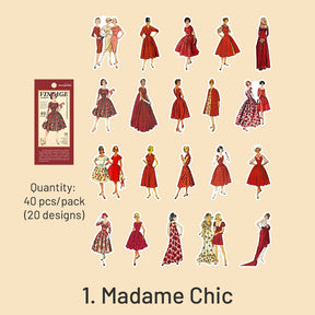 Red-Vintage People Fashion Model Clothes Sticker - Girl, Lady, Man