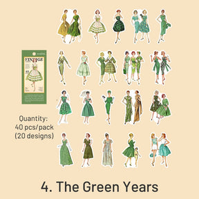 Green-Vintage People Fashion Model Clothes Sticker - Girl, Lady, Man
