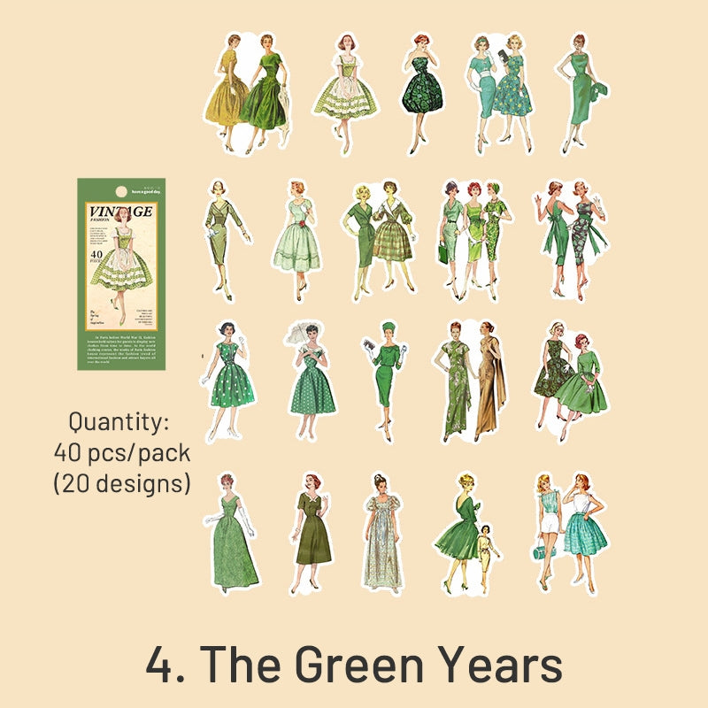 Green-Vintage People Fashion Model Clothes Sticker - Girl, Lady, Man