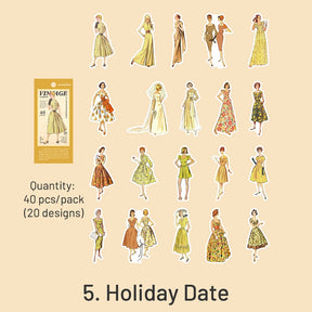 Yellow-Vintage People Fashion Model Clothes Sticker - Girl, Lady, Man