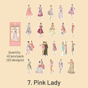 Pink-Vintage People Fashion Model Clothes Sticker - Girl, Lady, Man