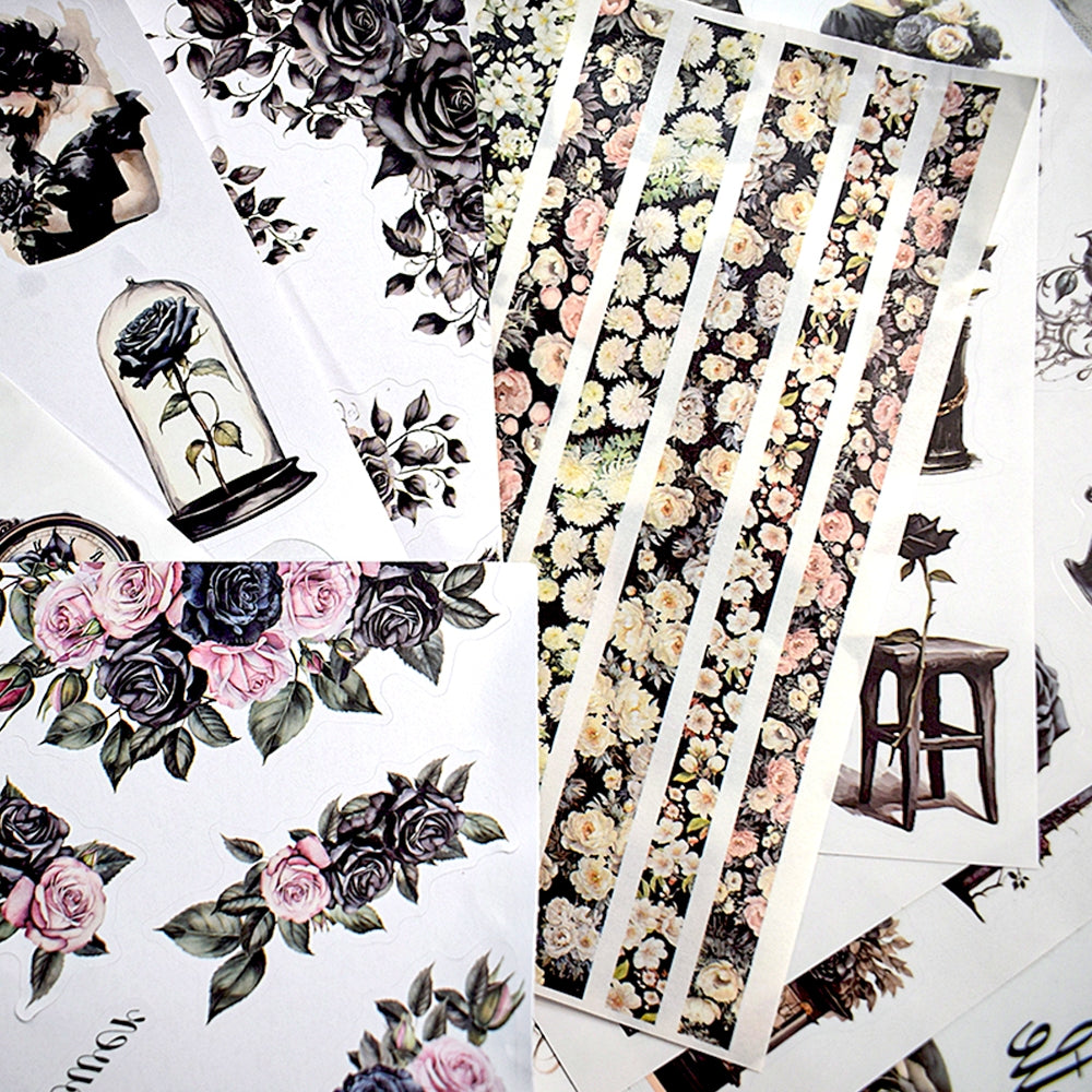 Retro Floral Lady Character Die-cut Sticker Book 黑色舞步5
