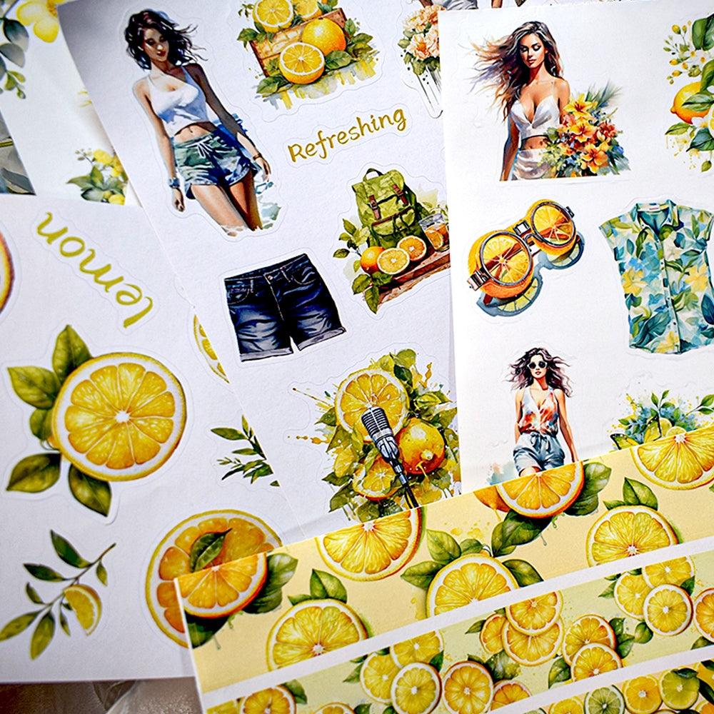 Retro Floral Lady Character Die-cut Sticker Book 柠檬夏日5