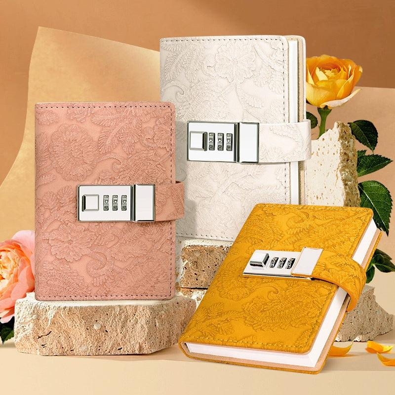 Retro Lace Embossed Password Combination Diary Notebook a