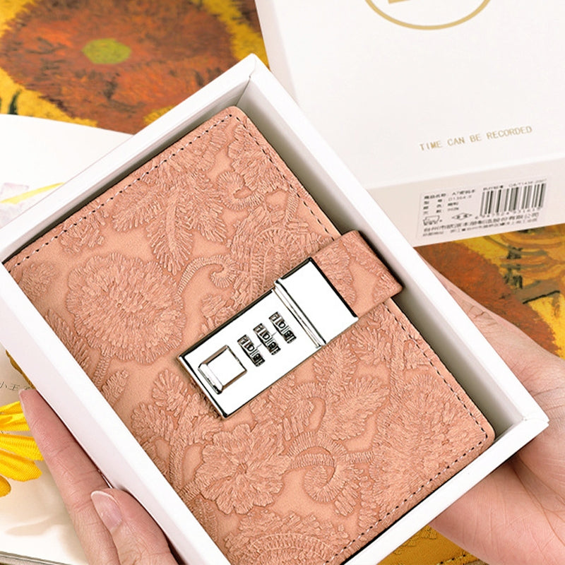 Retro Lace Embossed Password Combination Diary Notebook b