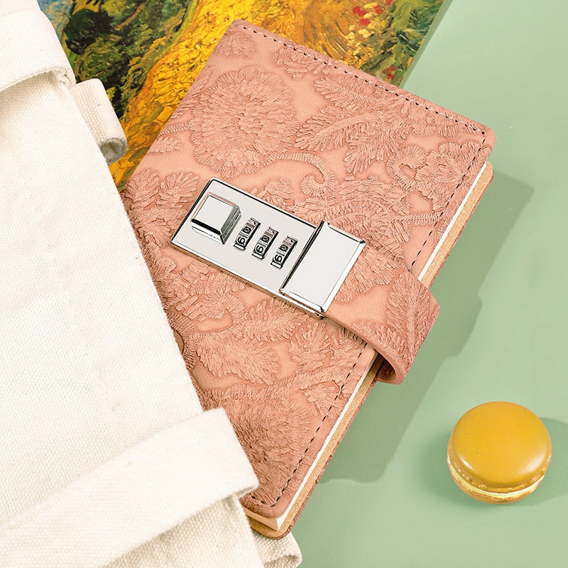 Retro Lace Embossed Password Combination Diary Notebook b2