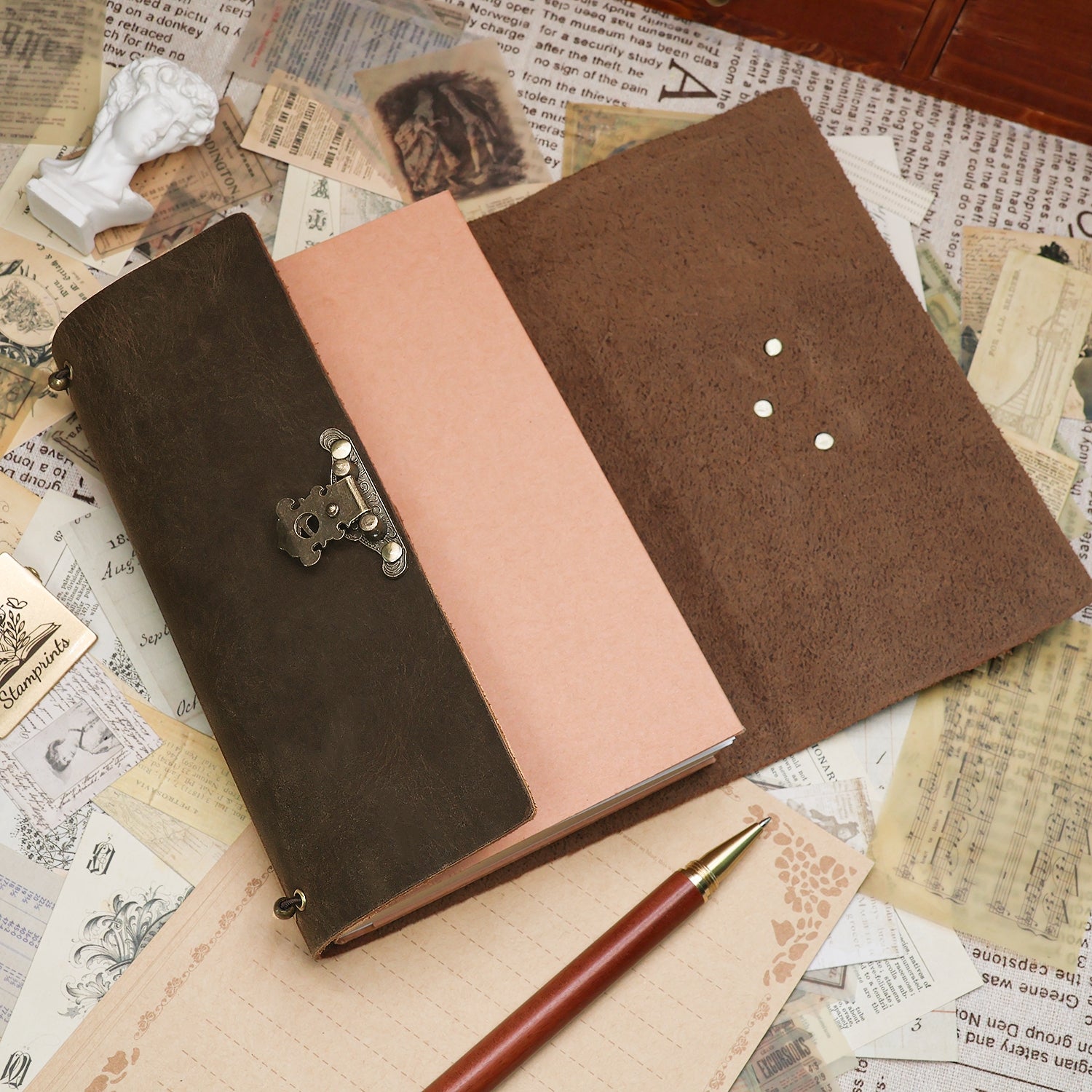 Retro Leather Handmade First-layer Cowhide Crazy Horse  Notebook With Lock 5