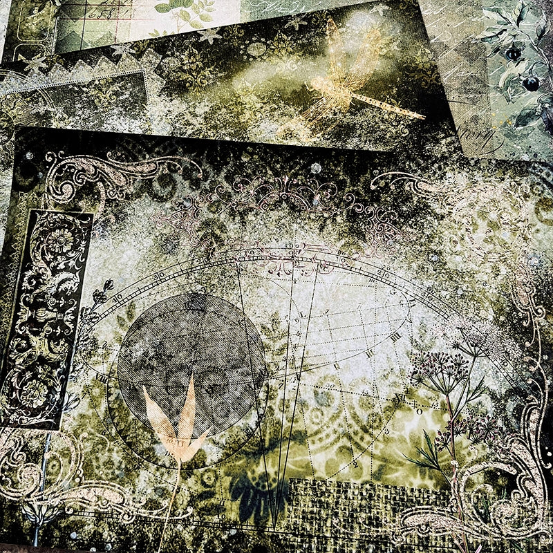 Retro Magic Dark Junk Journal Background Paper b