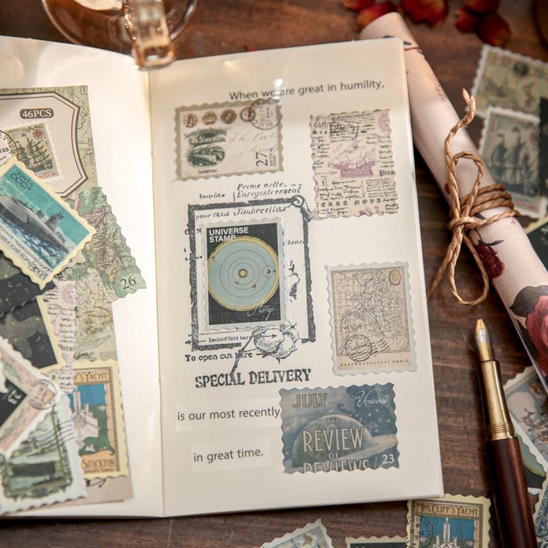 Retro Post Office Stamp Sticker Pack-Plants, Cities, Oil Paintings, Nature Animals b3