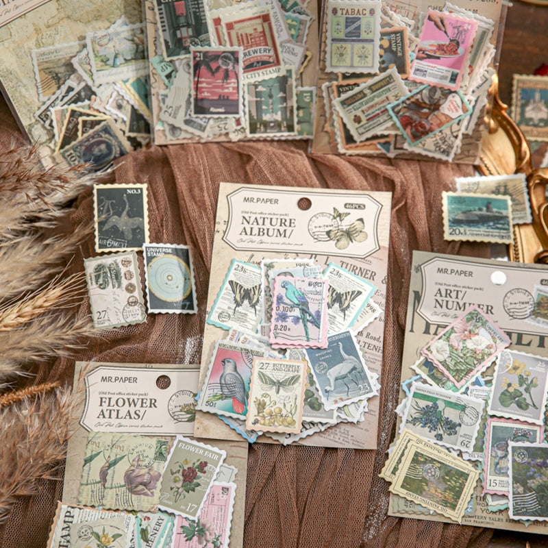 Retro Post Office Stamp Sticker Pack-Plants, Cities, Oil Paintings, Nature Animals b4
