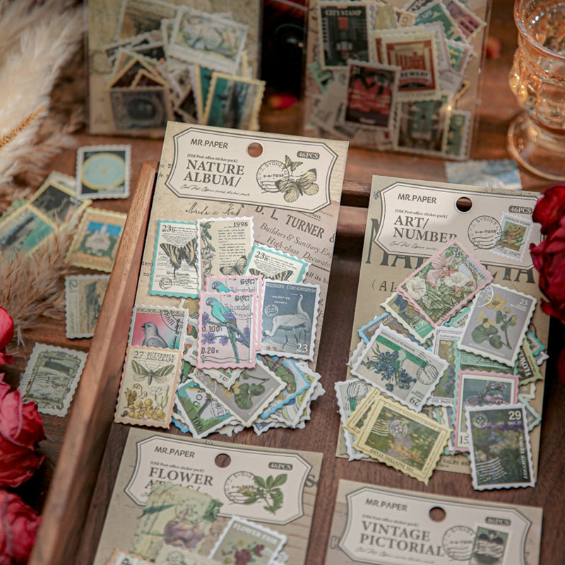 Retro Post Office Stamp Sticker Pack-Plants, Cities, Oil Paintings, Nature Animals b5